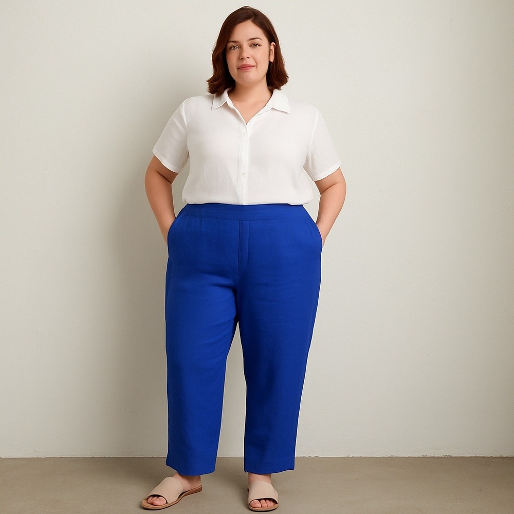 Talbots Chelsea Pants Womens Plus Size 18W Blue Linen Cropped Beachy Preppy‎
